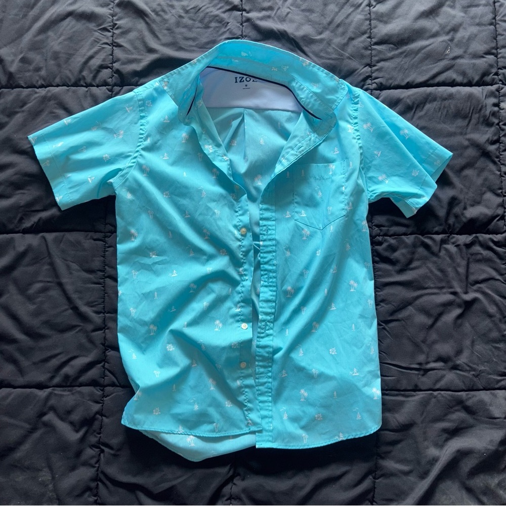 Izod Kids Aqua Short Sleeve Button Down Shirt